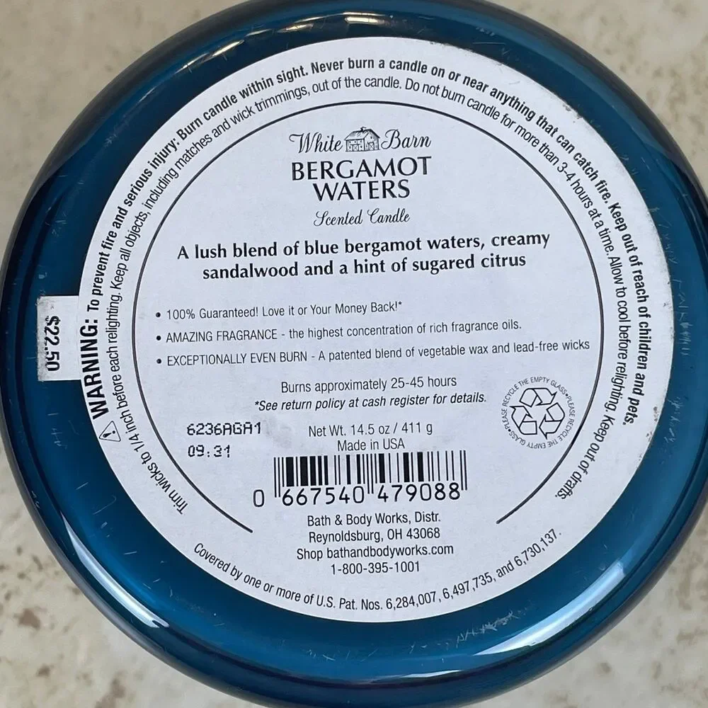 White Barn - Bath & Body Works | Bergamot Waters 3-Wick Candle - Picture 2 of 5